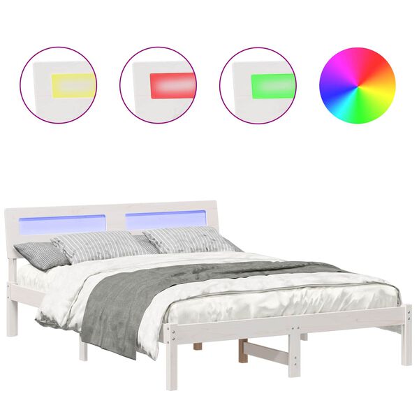 vidaXL Рамка за легло с таблото Бяло 135 x 190 cm Солидно борово дърво