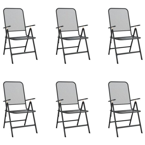 vidaXL Градински трапезен комплект от 7 части, антрацит, метална мрежа