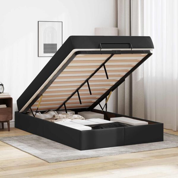 vidaXL Рамка за легло с матрак с матрак 2 pcs Черно ПВЦ