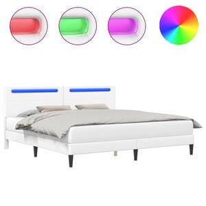 vidaXL Рамка за легло с LED ленти Бяло 180 x 200 cm Изкуствена
