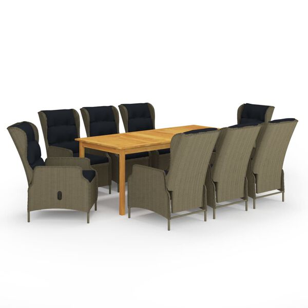 vidaXL Градински трапезен комплект, 9 части, кафяв