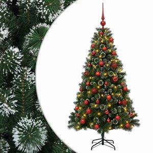 vidaXL Изкуствена коледна елха с топки 120 см 150 LED светодиода