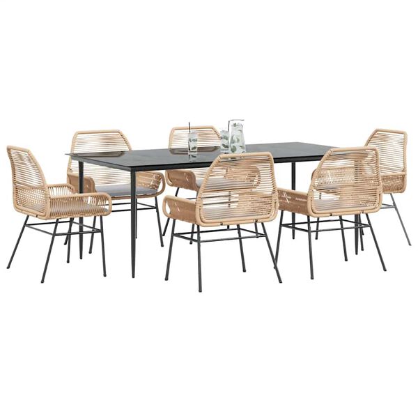 vidaXL Градински комплект с възглавници 7 части кафяв полиратан стъкло