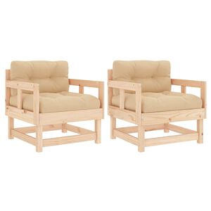 vidaXL Градински столове с възглавници, 2 бр, бор масив