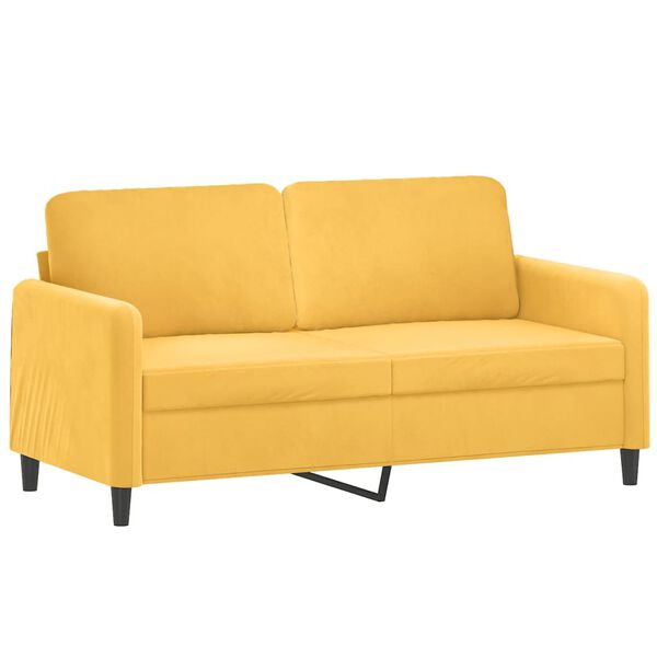 vidaXL 2-местен диван с възглавници, светложълт, 140 см, кадифе