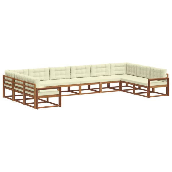 vidaXL Комплект дивани за открито 10 pcs Натурален и Крема