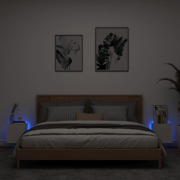 vidaXL Стенни ТВ шкафове с LED осветление, 2 бр, бели, 30,5x35x30 см