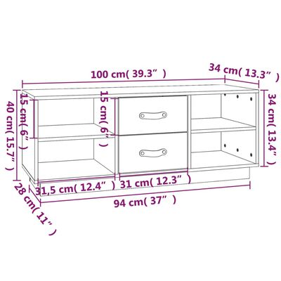 vidaXL ТВ шкаф, бял, 100x34x40 см, бор масив