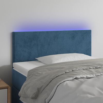 vidaXL LED горна табла за легло, тъмносиня, 100x5x78/88 см, кадифе