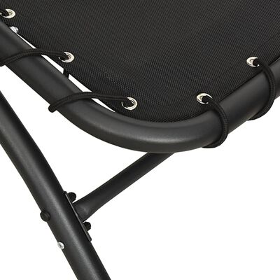 vidaXL Шезлонг със сенник, черен, 167x80x195 см, текстил и стомана