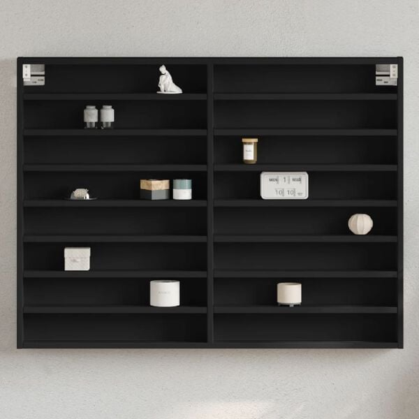 vidaXL Шкаф витрина, черен, 100x8,5x75 см, инженерно дърво