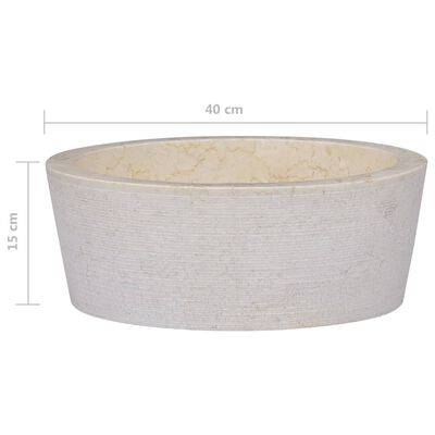 vidaXL Кремава мивка, Ø40x15 см, мрамор