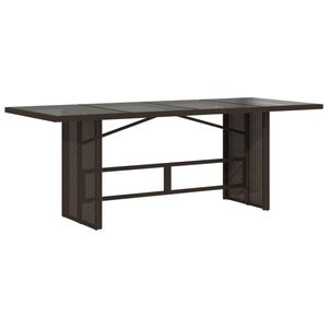 vidaXL Градинска маса със стъклен плот кафява 190x80x74 см полиратан