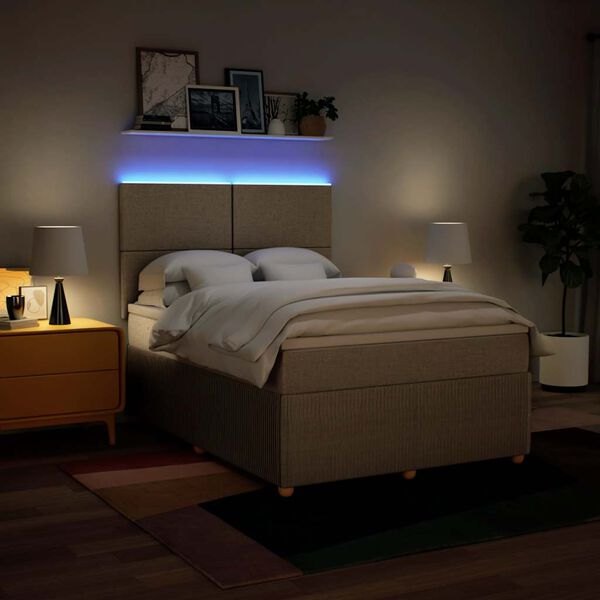 vidaXL Боксспринг легло с матрак, кремава, 140x200 см, плат