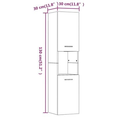 vidaXL Шкаф за баня, кафяв дъб, 30x30x130 см, инженерно дърво