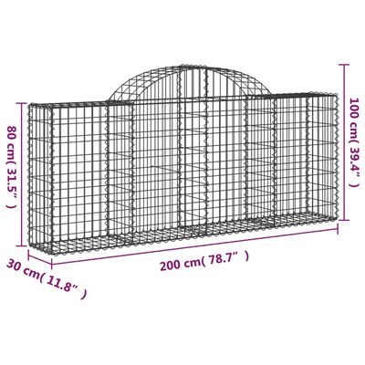 vidaXL Габионни кошници арка 30 бр 200x30x80/100 см поцинковано желязо