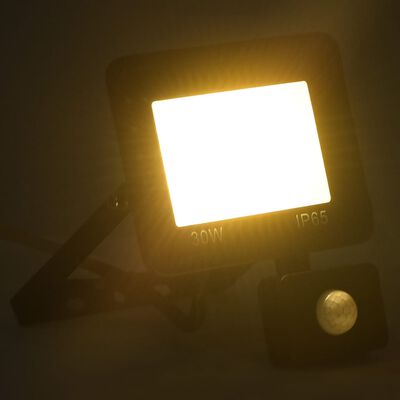 vidaXL LED прожектор със сензор, 30 W, топло бяло