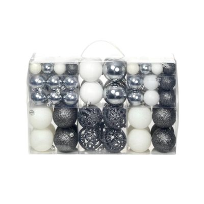 vidaXL Комплект коледни топки от 100 части, 3/4/6 см, бели/сребро