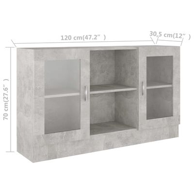 vidaXL Шкаф витрина, бетонно сив, 120x30,5x70 см, ПДЧ