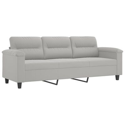 vidaXL 3-местен диван с табуретка светлосив 180 см микрофибърен плат