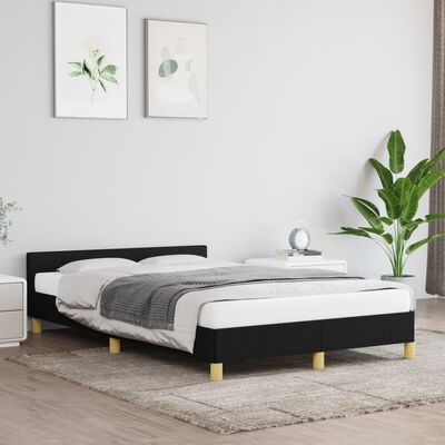 vidaXL Рамка за легло с табла, черна, 120x190 см, текстил