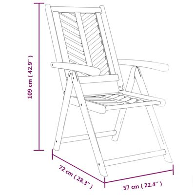 vidaXL Накланящи се градински столове, 2 бр, акация масив
