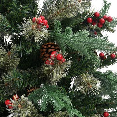 vidaXL Коледна елха с шишарки, зелена, 195 см, PVC и PE