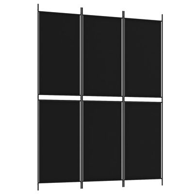 vidaXL Параван за стая, 3 панела, черен, 150x200 см, плат