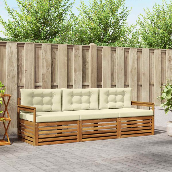 vidaXL Комплект дивани за открито 3 pcs Натурален и Крема