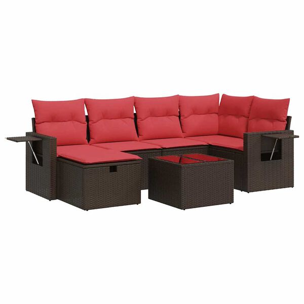 vidaXL Градински комплект с възглавници, 6 части, кафяв, полиратан