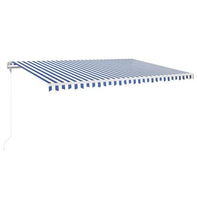 vidaXL Автоматично прибиращ се сенник, 500x350 см, синьо и бяло