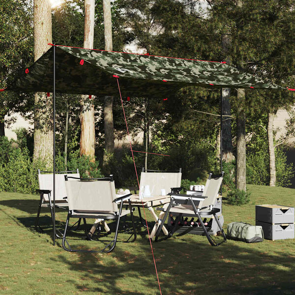 vidaXL Брезент за къмпинг, камуфлаж, 306x306 см, водоустойчив