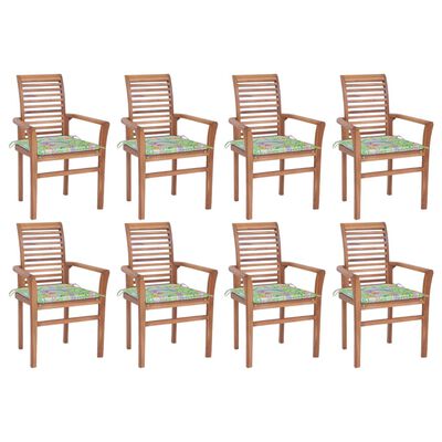 vidaXL Трапезни столове 8 бр с възглавници на листа тиково дърво масив