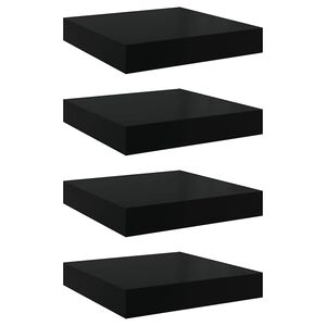 vidaXL Окачени стенни рафтове, 4 бр, черен гланц, 23x23,5x3,8 см, МДФ