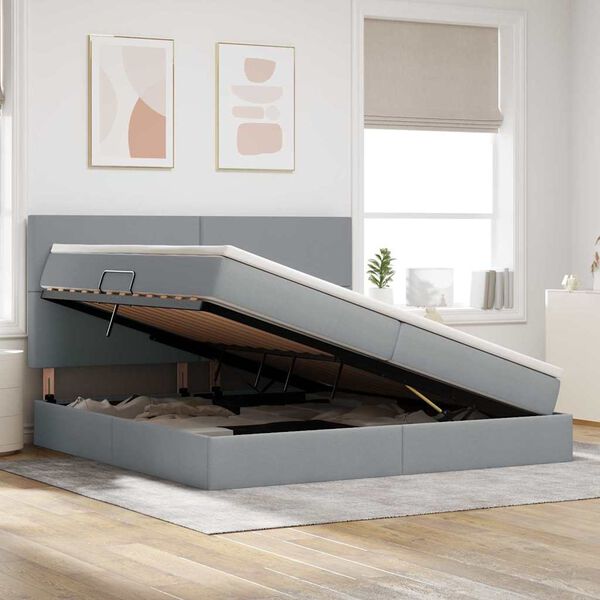 vidaXL Легло с място за съхранение и матрак Светлосиво 200 x 200 cm