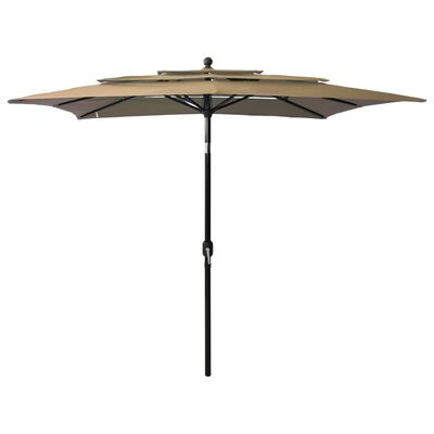 vidaXL Градински чадър на 3 нива с алуминиев прът, таупе, 2,5x2,5 м
