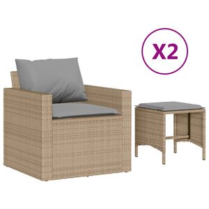 vidaXL Градински диван с възглавници, 4 части, бежов полиратан
