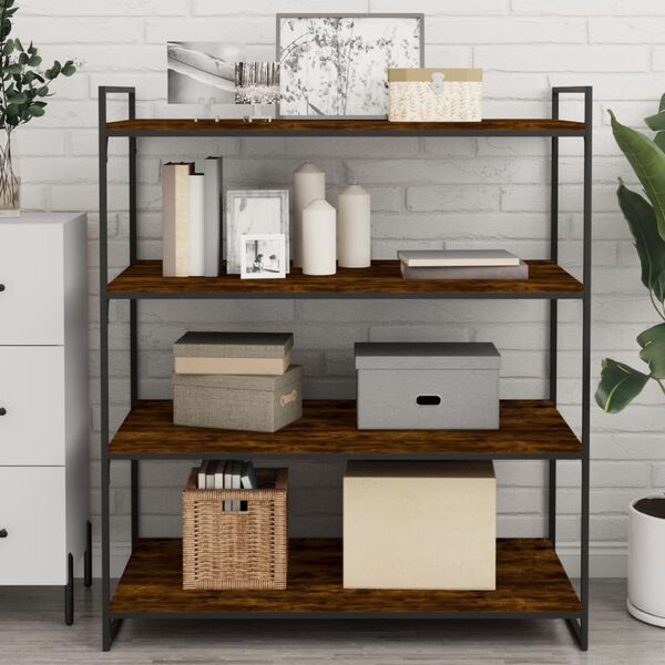 vidaXL Стенни рафтове 4 бр опушен дъб 100x50x1,5 см инженерно дърво