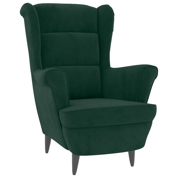vidaXL Фотьойл Wingback с табуретка, тъмнозелена, кадифе