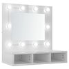 vidaXL Огледален шкаф с LED, бял гланц, 60x31,5x62 см