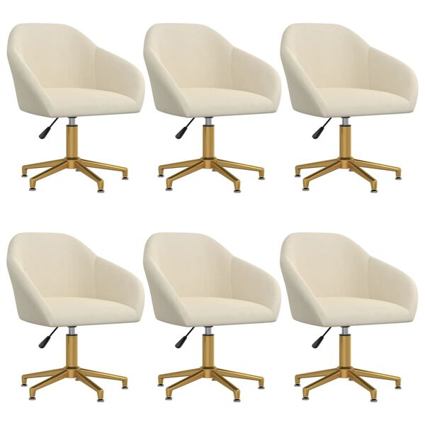 vidaXL Въртящи се трапезни столове, 6 бр, кремави, кадифе