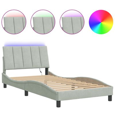 vidaXL Рамка за легло с LED осветление, светлосива, 100x200 см, кадифе