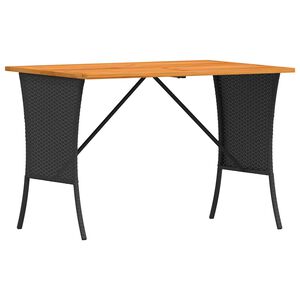 vidaXL Градинска маса с плот от акациево дърво, черна, 105x75x72 см, полиратан