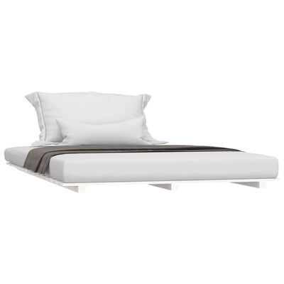 vidaXL Рамка за легло, бяла, бор масив, 135x190 см