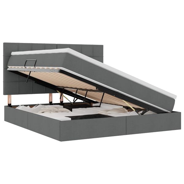vidaXL Легло с място за съхранение и LED с LED Тъмен сив 160 x 200 cm