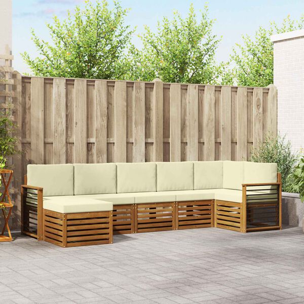 vidaXL Комплект секционен диван с възглавница 7 pcs Натурален и Крема