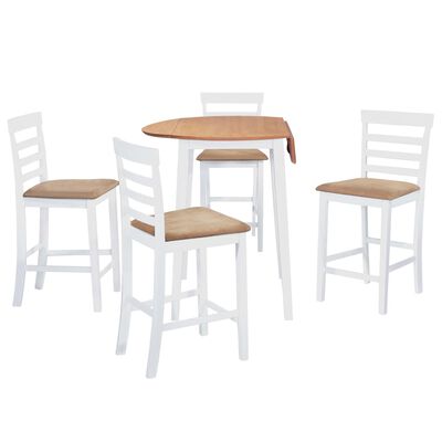 vidaXL Комплект бар маса и столове 5 части дърво масив естествен и бял