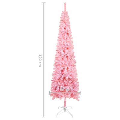 vidaXL Тънка изкуствена осветена коледна елха с топки, розова, 120 см