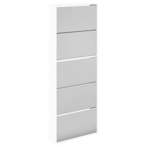 vidaXL Шкаф за обувки на 5 нива с огледала, бял, 63x17x169,5 cм