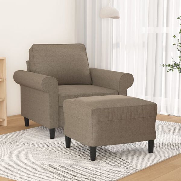 vidaXL Кресло с табуретка, таупе, 60 см, текстил